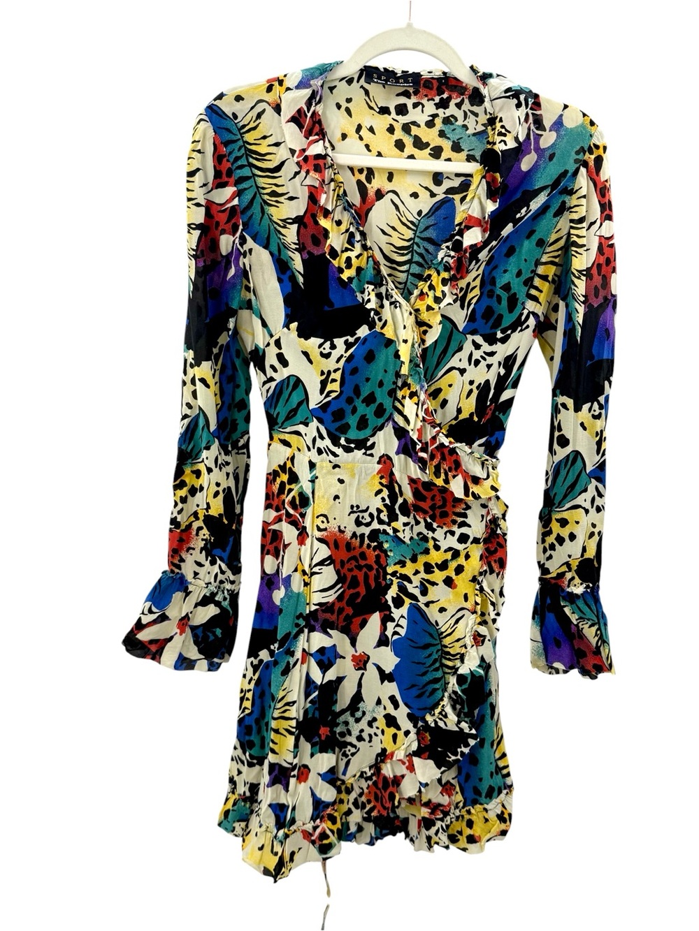 The Kooples Sport Summer in Honolulu Tropical Animal Print Ruffle Wrap Dress, 2 - Picture 14 of 15
